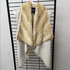 Bebe Gold and Cream Faux Fur Vest